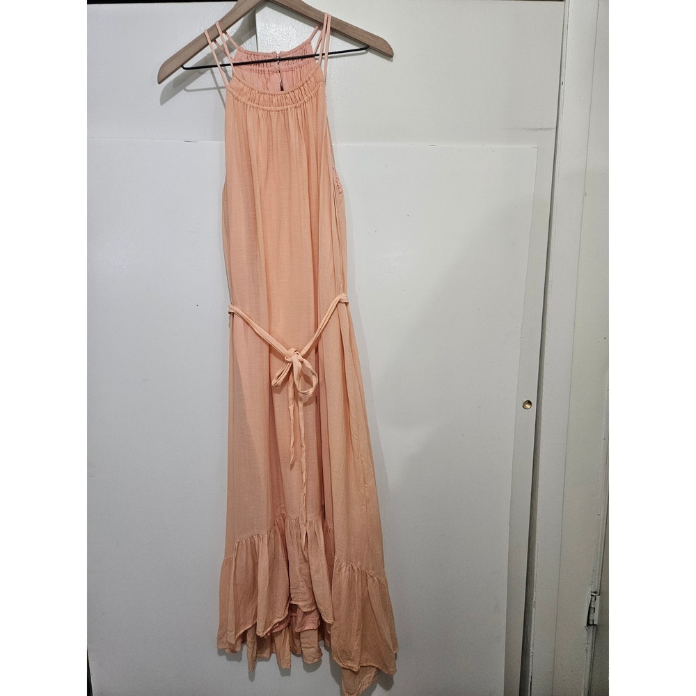 LOFT Peach Orange Halter Maxi Dress Tie Waist Ruffle Hem Size M